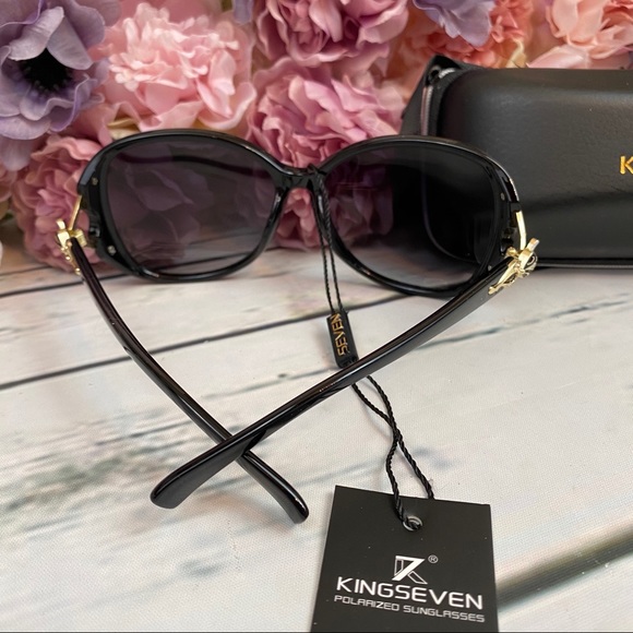 KINGSEVEN Gray Gradient Polarized Butterfly Sunglasses with Gold Crystal Fox - Picture 12 of 16